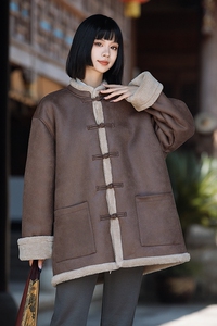 男女皮毛一体外套冬季大码加绒加厚棉衣新中式棉服唐装1203-P158图片