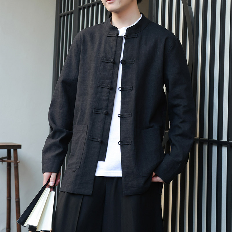 风外套2025春大码汉服棉麻夹克复古盘口长袖衬衫男装1180-P95,男装夹克,电商A016