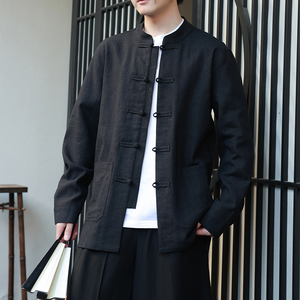 风外套2025春大码汉服棉麻夹克复古盘口长袖衬衫男装1180-P95图片
