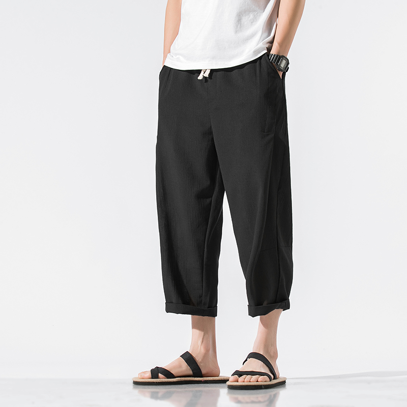 青年棉麻裤宽松休闲直筒裤纯色潮男流行棉麻七分裤子8015-P50，男装牛仔裤，电商A016