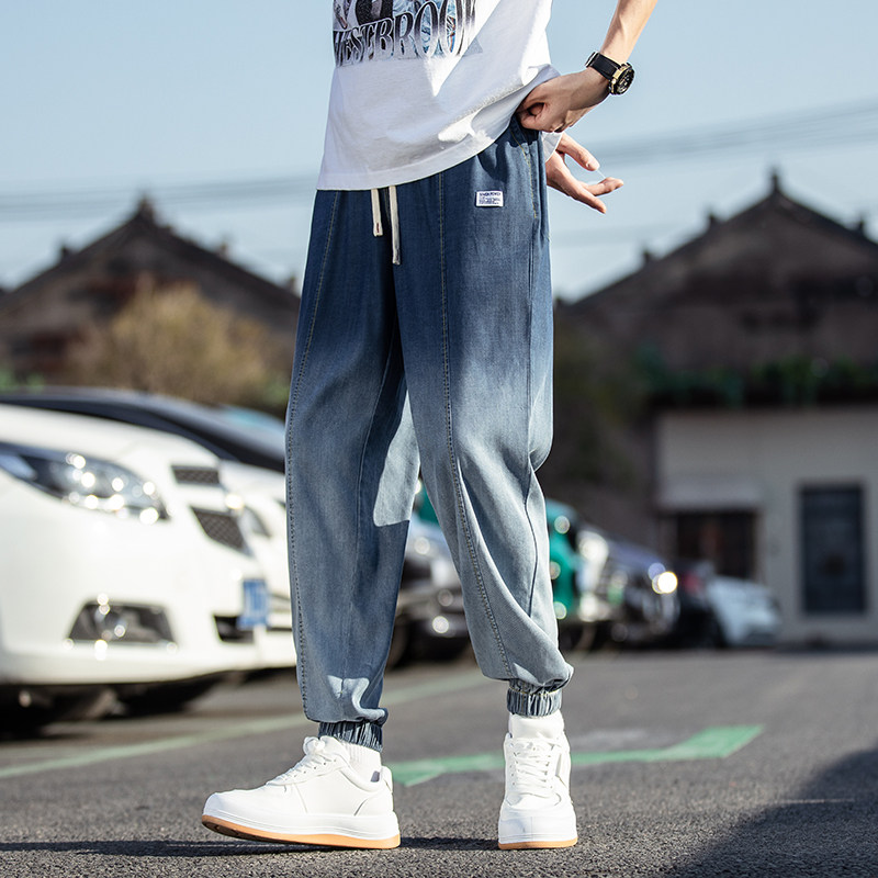 冰丝牛仔裤简约时尚休闲裤潮男长裤新款大码束脚九分裤子8217-p60,男装牛仔裤,电商A016