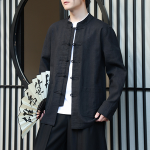 风外套春夏棉麻汉服开衫唐装大码亚麻纯色长袖衬衫男1180-P95图片