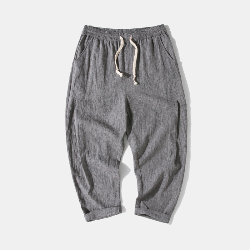 2025春夏款休闲裤风棉麻裤男士大码纯色宽松九分裤8015p50，男装休闲裤，电商A016