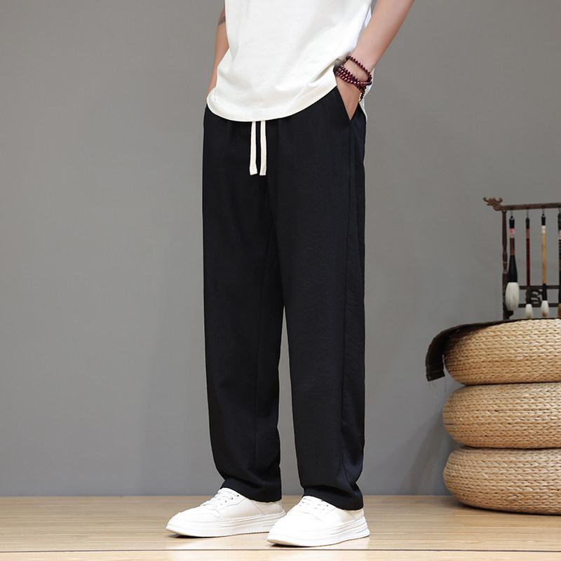 冰丝裤风男裤子夏季青春垂感纯色休闲裤9分裤潮8262-p55控78图片