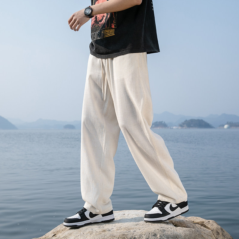 棉麻直筒裤春夏新款阔腿裤男士长裤子纯色大码拖地休闲裤8059-p75,男装休闲裤,电商A016