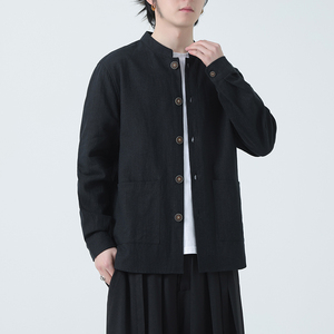 风开衫唐装夹克纯色亚麻休闲长袖衬衫男上衣DSA016-1176-P90图片