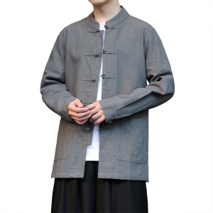 风外套2025春大码汉服棉麻夹克复古盘口长袖衬衫男装1180-P95图片