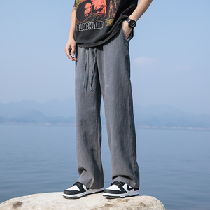 棉麻直筒裤春夏新款阔腿裤男长裤子纯色大码拖地休闲裤8208-p78图片