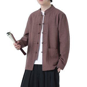 风外套汉服大码开衫夹克亚麻立领长袖衬衫男DSA016-1180-P95图片