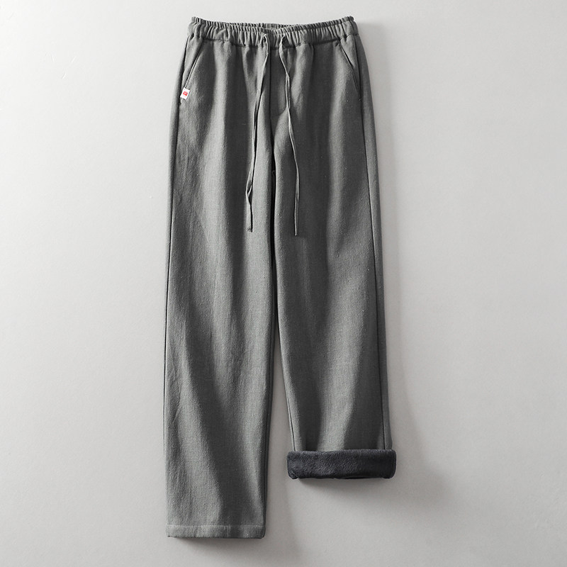 棉麻休闲加绒裤2025秋冬款男长裤加厚保暖直筒裤子潮8208加绒-P85，男装棉衣，电商A016