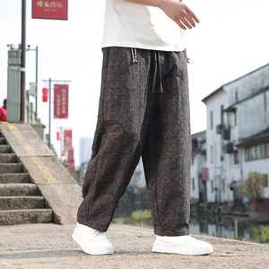 风男长裤新款休闲裤哈伦裤子直筒大码纯棉九分裤A016-8256P75图片