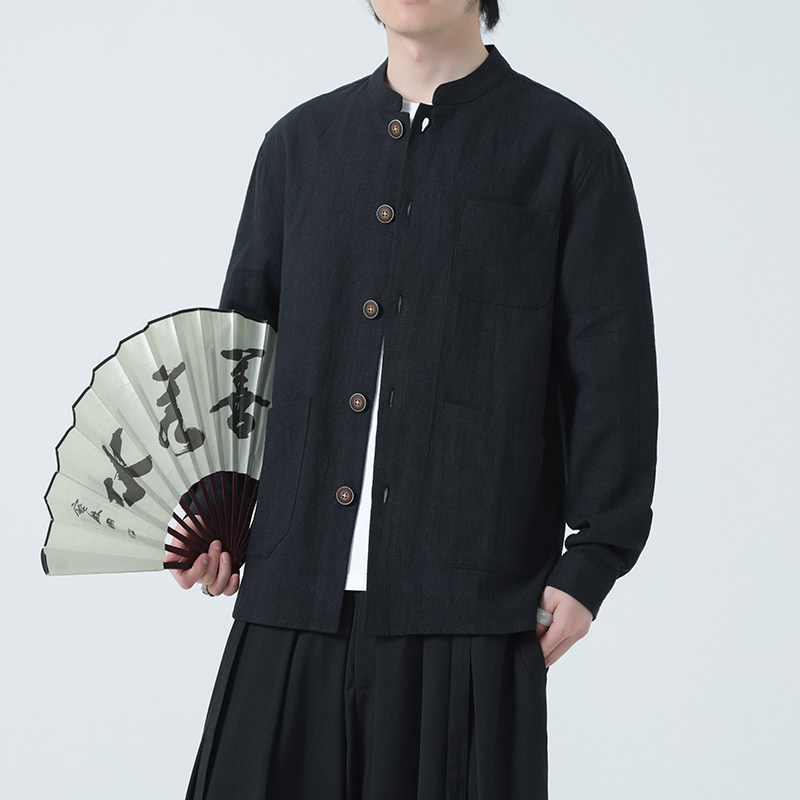 风亚麻外套开衫夏季男新中式长袖衬衫防晒服DSA016-1177-P85,男装防晒衣,电商A016