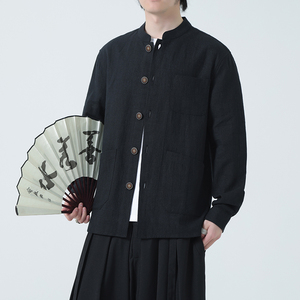 风亚麻外套开衫夏季男新中式长袖衬衫防晒服DSA016-1177-P85图片