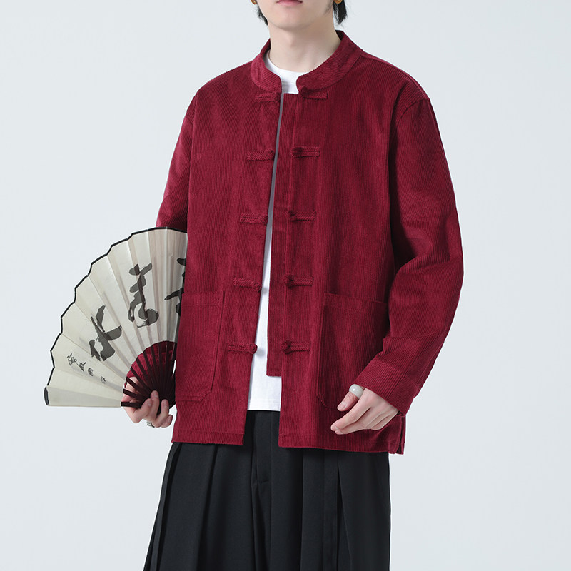 2025秋冬夹克风灯芯绒盘扣汉服唐装外套男长袖衬衫1199-P118,男装夹克,电商A016