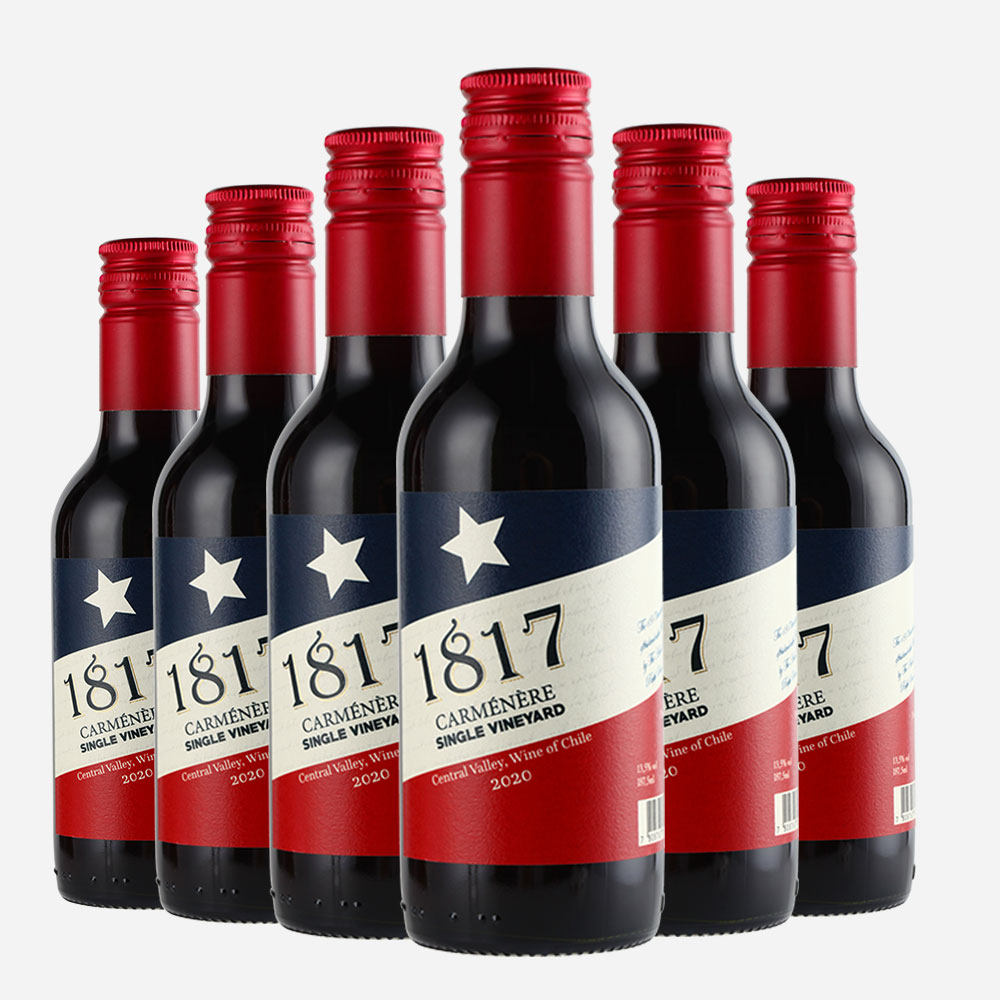 智利原瓶进口红酒1817单一园佳美娜红葡萄酒 187.5ml/瓶*6瓶