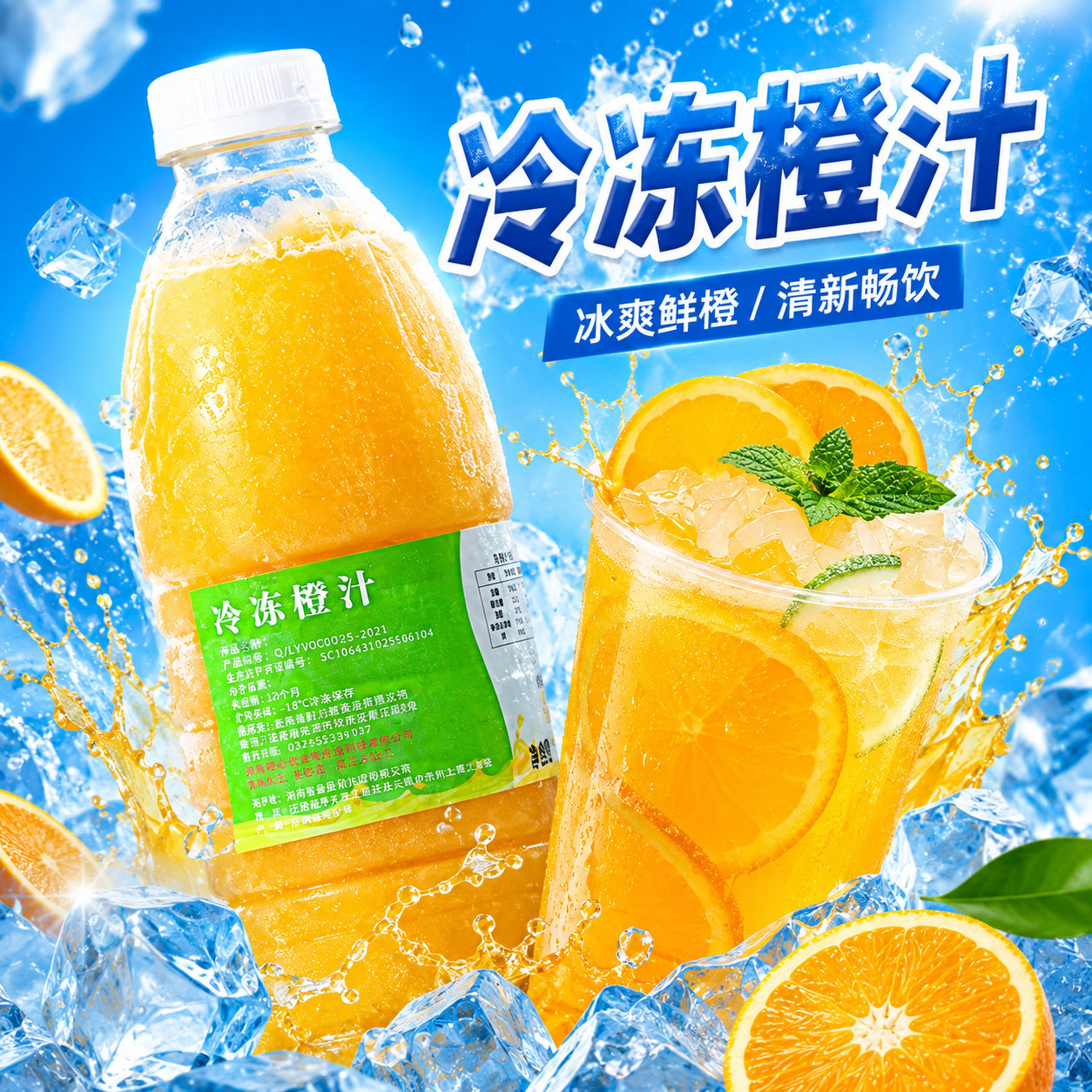 冷冻鲜榨橙汁饮料奶茶店专用纯柳橙汁浓浆冲饮原料商家用960ml