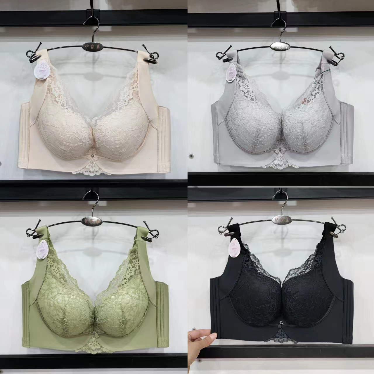大码调整型C杯蕾丝内衣侧收副乳无钢圈薄款聚拢防下垂文胸女1225