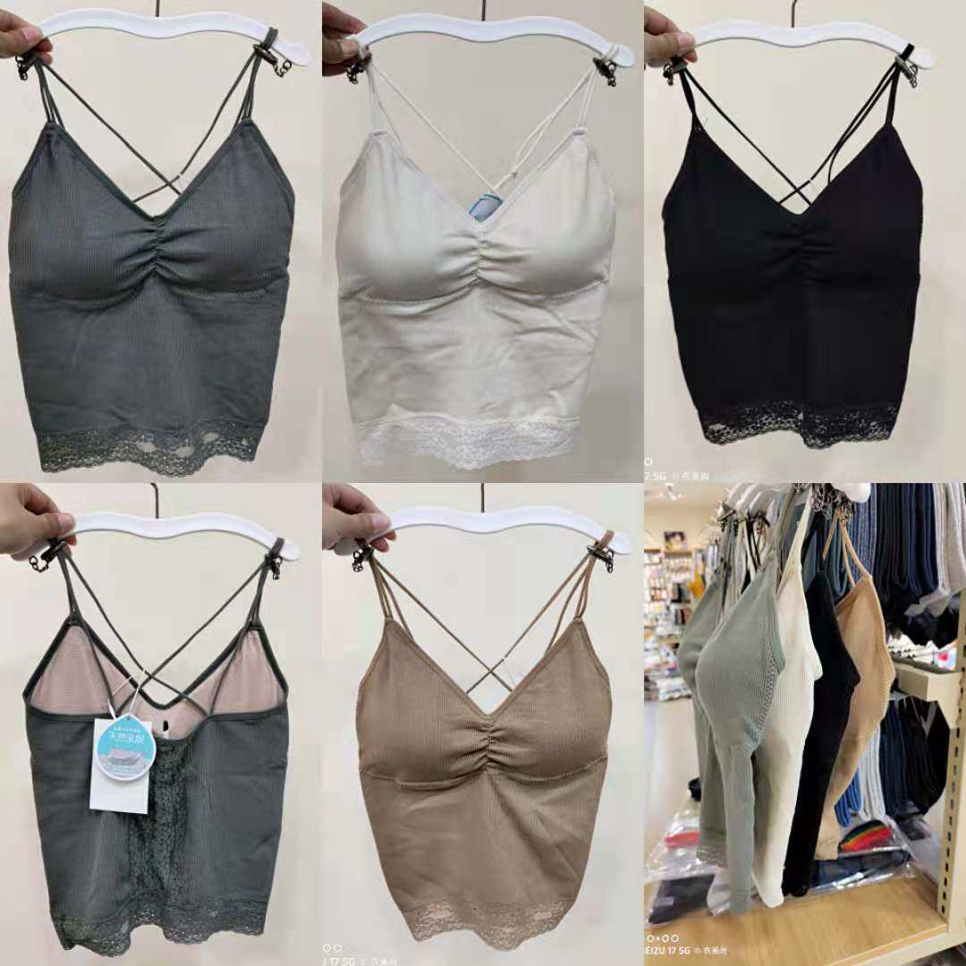 美体中长背心7385交叉细肩带抹胸可拆卸胸垫内衣免穿文胸背心吊带