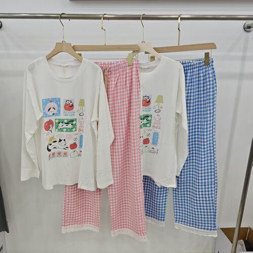 新款长袖长裤女士卡通印花睡衣8908宽松舒适可外穿甜美家居服套装