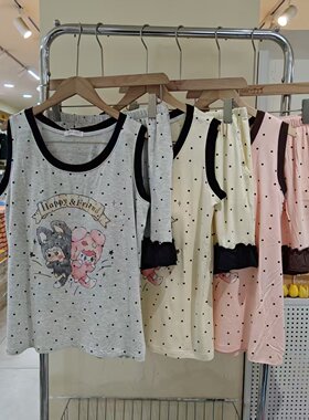 夏季女卡通印花带胸垫睡衣套装