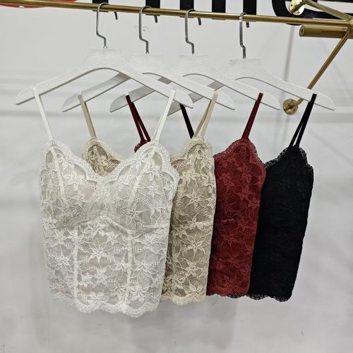 法式蕾丝吊带背心女士带胸垫上衣