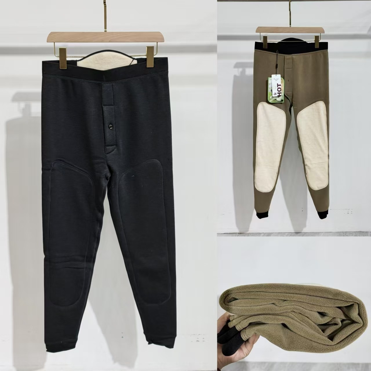 男士冬季保暖裤高腰加绒加厚发热护膝护腰羽绒蚕丝打底棉绒裤9517