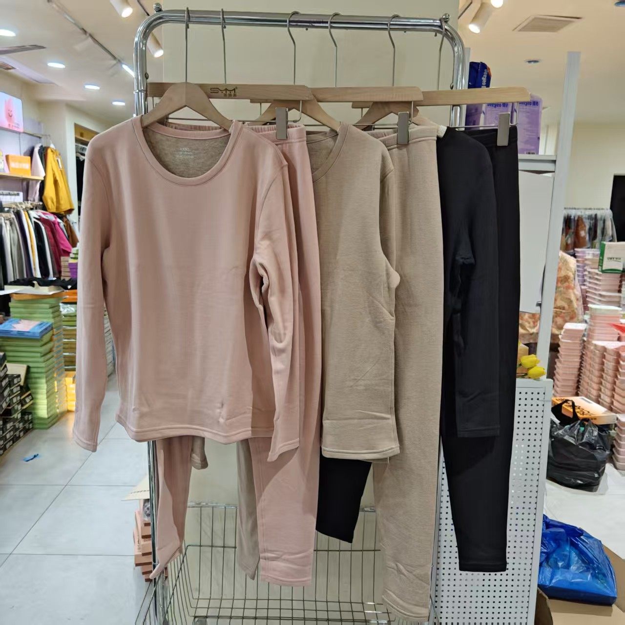 秋冬新款女士加绒加厚长袖长裤保暖内衣加肥大码防寒打底套装6806