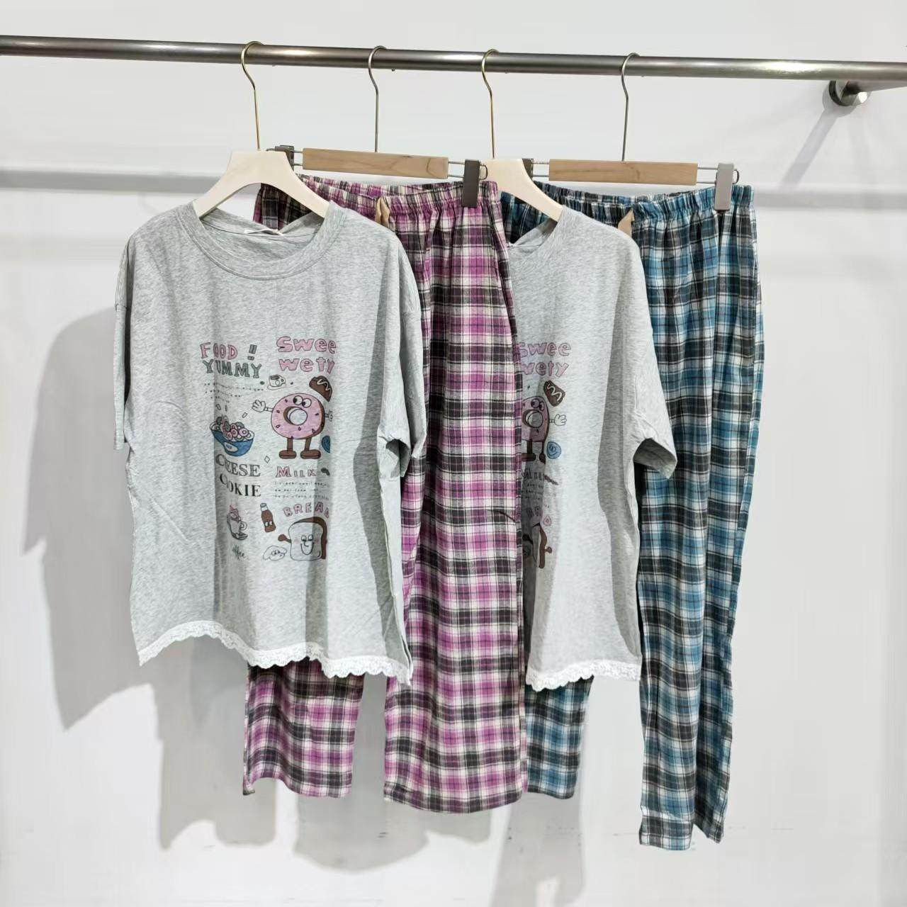 新款女士睡衣套装纯棉圆领短袖格卡通印花格子长裤休闲家居服9106,女士内衣/男士内衣/家居服,睡衣/家居服套装,淘宝优惠券,粉丝福利购,淘宝优惠卷