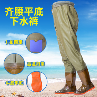 全牛筋下水裤男款半身钓鱼防水裤雨裤带雨鞋连体胶鞋女路亚涉水鞋