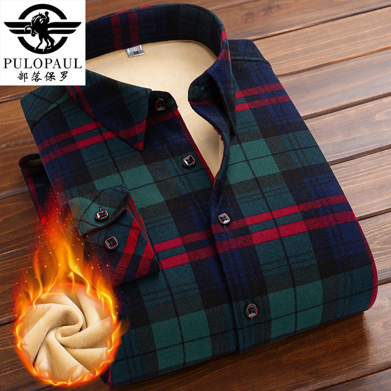 【加绒加厚】保罗正品冬季女保暖一体绒衬衫长袖格子休闲女士棉衣