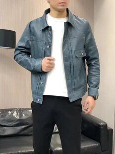 重磅高端蓝染限定!进口原生态养牛胎牛皮506真皮皮衣男夹克外套