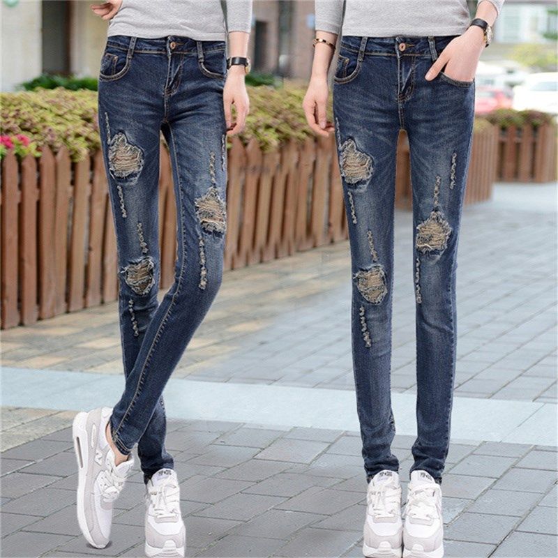 2019新品彈力顯瘦女褲破洞小腳女牛仔褲修身低腰長褲韓版女裝鉛筆在類目 女裝/女士精品, 牛仔褲中 - 來自Buy2taobao.com提供專業的淘寶代購服務