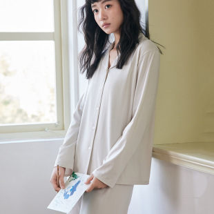 春夏桑蚕丝家居服女2025新款 纽扣宽松长袖 睡衣纯色外穿翻领套装