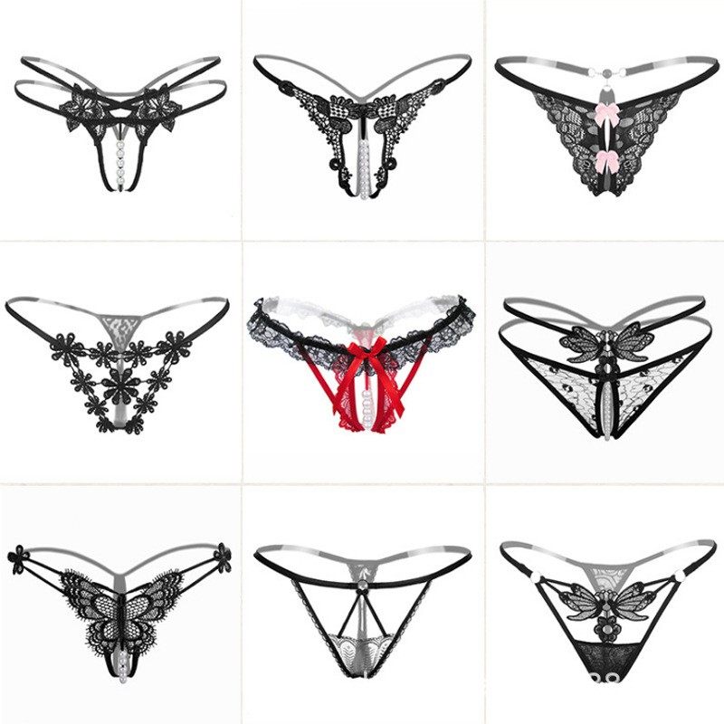 2026新款蕾丝镂空丁字裤低腰 无痕女士内裤 性感珍珠装饰透气舒适