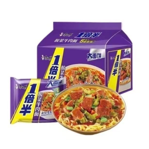 康师傅方便面大袋装一倍半老坛酸菜牛肉面135克泡面红烧香辣爆椒图片