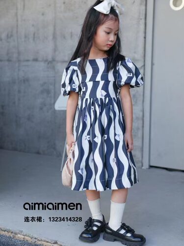 连衣裙【110-120】童装女孩裙子短袖纯棉休闲中长款中大童414328