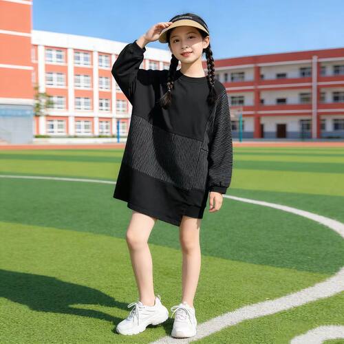 长袖连衣裙【110~140码】童装女孩裙子宽松休闲潮中大童706036
