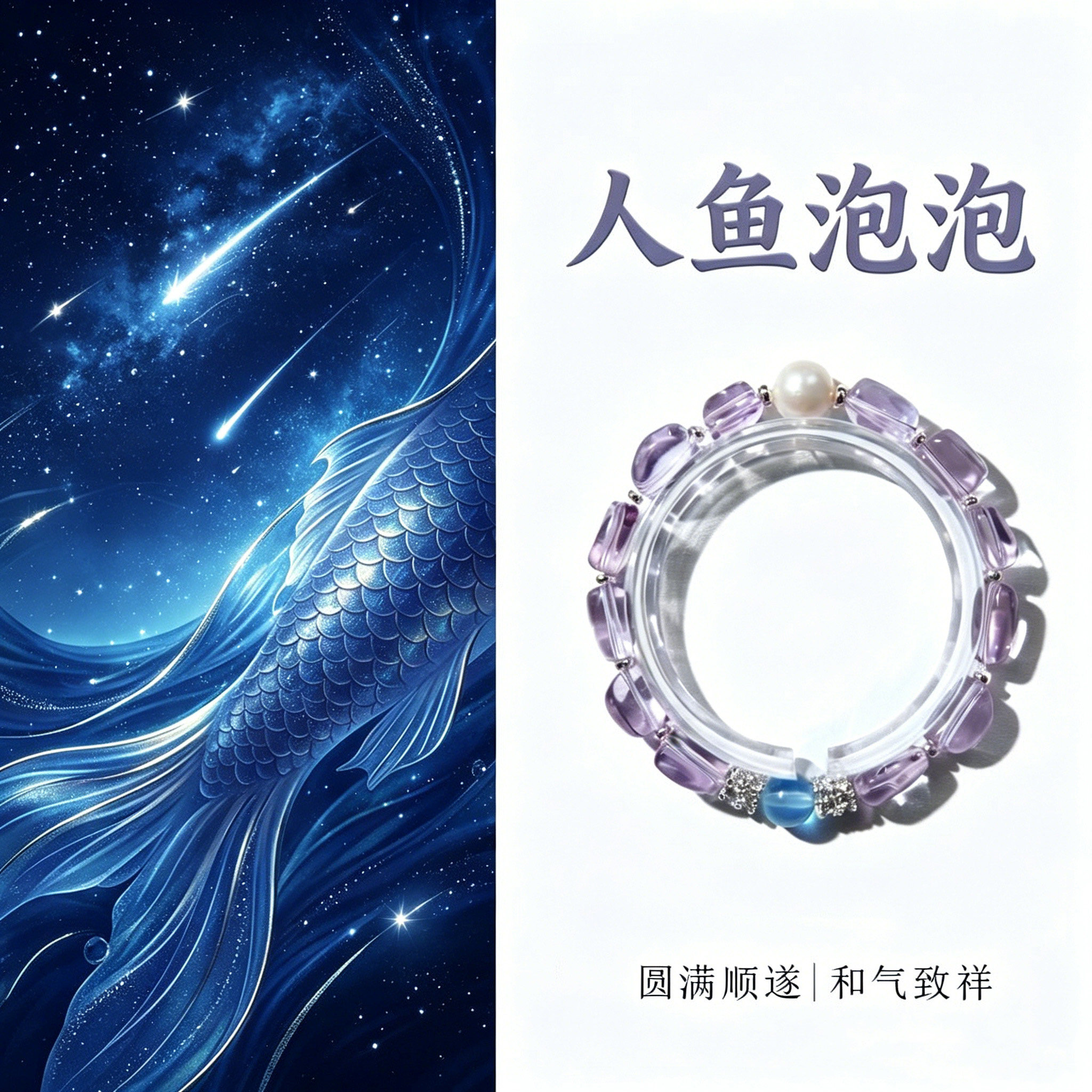 天然紫水晶珍珠海蓝宝水晶手串