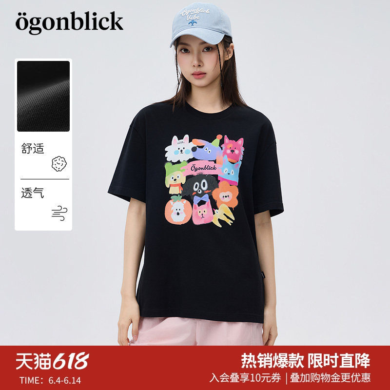 商场同款北欧时刻卡通印花短袖T恤女26夏季新款宽松休闲百搭上衣