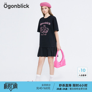 黑色连衣裙短裙 女趣味印花拼接假两件短袖 北欧时刻2026年夏季 新款