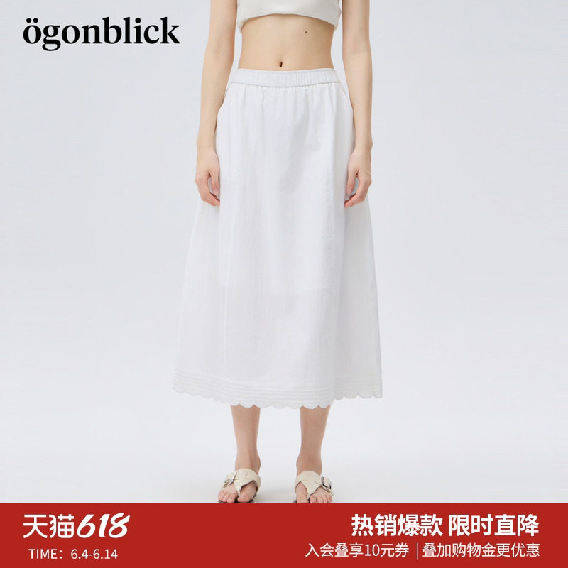商场同款北欧时刻白色莱赛尔花边半身裙女26年夏季新款高腰长裙子
