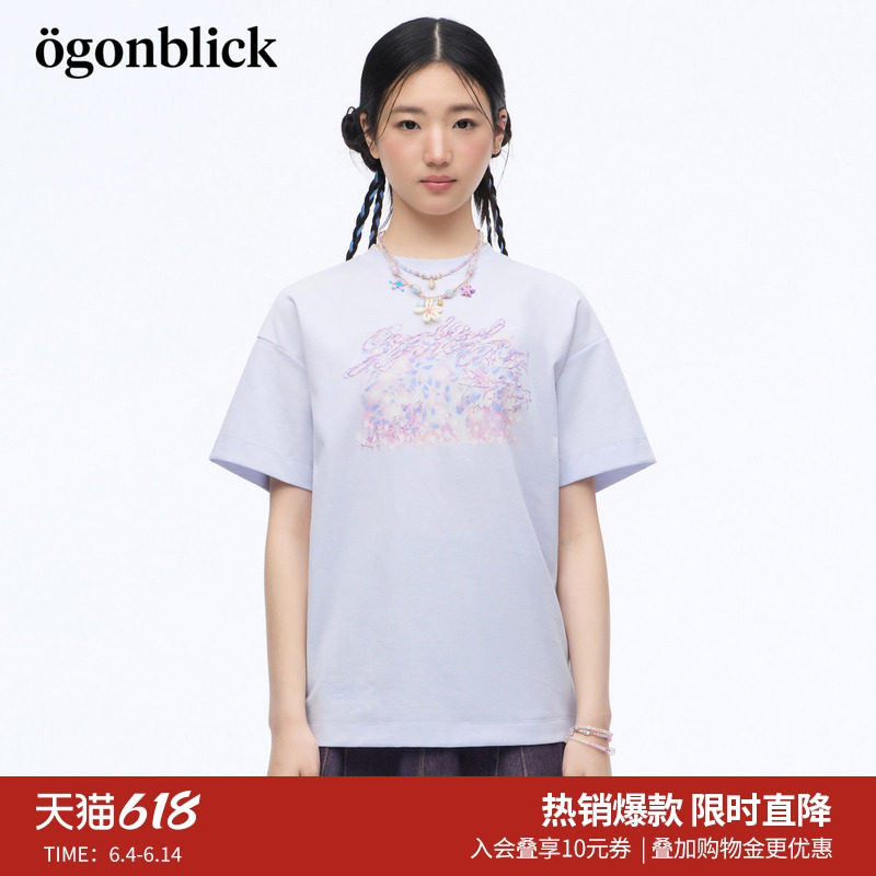 北欧时刻'艺术刺绣印花设计感T恤女26年夏季新款宽松百搭休闲上衣