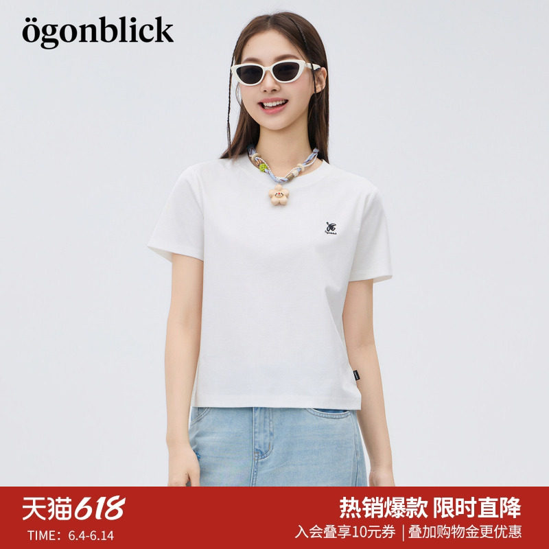 北欧时刻商场同款燕子刺绣短袖T恤女2026年夏季新款圆领显瘦上衣