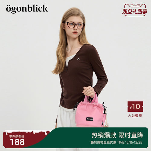 商场同款]北欧时刻假两件修身显瘦T恤女25秋季新款长袖打底衫上衣