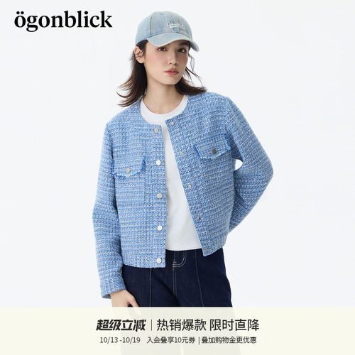 北欧时刻名媛小香风淑女格子短外套女26年早秋季新款直筒圆领上衣