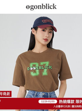 北欧时刻纯棉复古印花短袖OU-T恤女2026年夏季新款宽百搭上衣