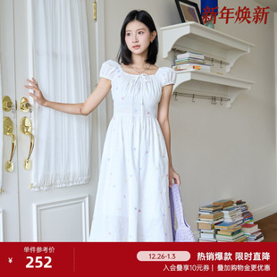 SlayD瑶瑶同款 白色中长裙子 北欧时刻小清新碎花连衣裙女夏泡泡袖