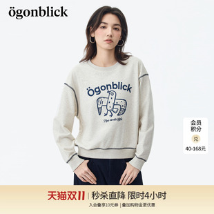 北欧时刻燕子印花字母刺绣卫衣女2026年秋季新款落肩宽松短款上衣
