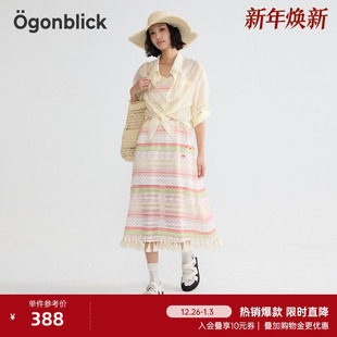 流苏镂空裙 新款 商场同款 北欧时刻赠腰带波西米亚吊带连衣裙女夏季