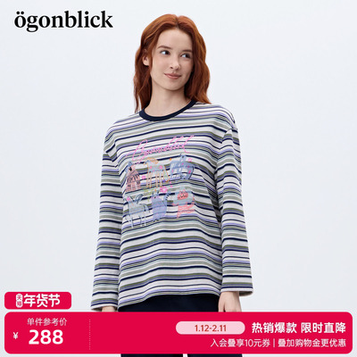 商场同款'北欧时刻小马动物刺绣条纹T恤女26年春季新款百搭打底衫